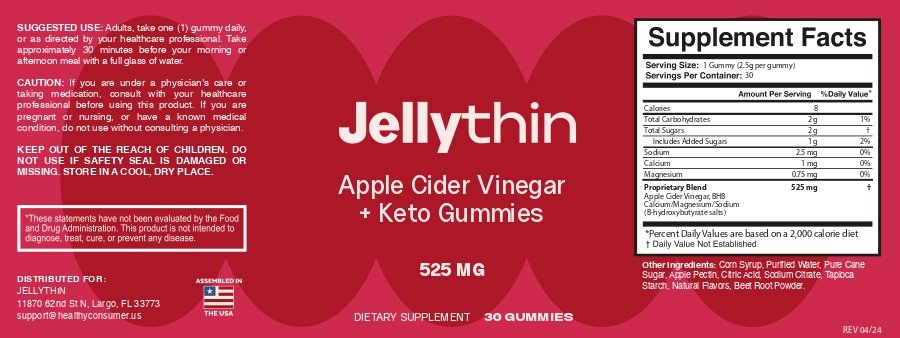 JellyThin buy now supplement facts label ACV BHB ingredient panel